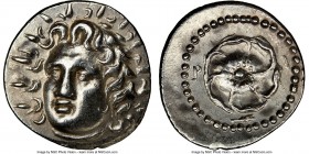 CARIAN ISLANDS. Rhodes. Ca. 84-30 BC. AR drachm (19mm, 12h). NGC Choice AU, brushed. Radiate head of Helios facing, turned slightly left, hair parted ...