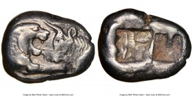 LYDIAN KINGDOM. Croesus (561-546 BC). AR stater or double siglos (16mm, 5.27 gm). NGC VF 5/5 - 3/5. Sardes. Confronted foreparts of lion right and bul...