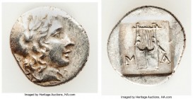 LYCIAN LEAGUE. Masicytes. Ca. 48-20 BC. AR hemidrachm (14mm, 1.81 gm, 12h). XF. Series 1. Laureate head of Apollo right; Λ-Y below / M-A, cithara (lyr...