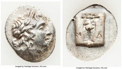 LYCIAN LEAGUE. Masicytes. Ca. 48-20 BC. AR hemidrachm (17mm, 1.80 gm, 12h). XF. Series 1. Laureate head of Apollo right; Λ-Y below / M-A, cithara (lyr...