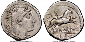 L. Thorius Balbus (ca. 105 BC). AR denarius (18mm, 8h). NGC XF. Rome. I•S•M•R, head of Juno Sospita right, clad in goat-skin / L•THORIVS / BALBVS, bul...
