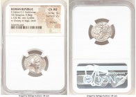 C. Fabius C. f. Hadrianus (102 BC). AR denarius (19mm, 3.86 gm, 4h). NGC Choice AU 4/5 - 2/5 brushed. Rome. Turreted, veiled and draped bust of Cybele...
