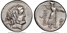 L. Procilius f. (ca. 80 BC). AR denarius (17mm, 8h). NGC Choice VF. Rome. Laureate head of Jupiter right, S•C behind / L•PROCILI / F, Juno Sospita adv...
