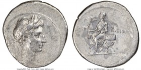 Octavian, as Imperator (43-27 BC). AR denarius (20mm, 3.82 gm, 2h). NGC XF 4/5 - 2/5. Uncertain Italian mint (Brundisium or Rome?), ca. 30-29 BC. Laur...