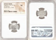 Augustus (27 BC-AD 14). AR denarius (18mm, 7h). NGC VF. Spain (Colonia Patricia?), ca. 19 BC. CAESARI-AVGVSTO, laureate head of Augustus right / MAR-V...