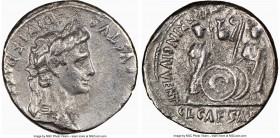 Augustus (27 BC-AD 14). AR denarius (18mm, 1h). NGC VF. Lugdunum, 2 BC-AD 4. CAESAR AVGVSTVS-DIVI F PATER PATRIAE, laureate head of Augustus right / A...