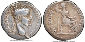 Tiberius (AD 14-37). AR denarius (18mm, 3.43 gm, 11h). NGC Choice Fine 5/5 - 2/5, punch marks, edge marks. Lugdunum, ca. AD 15-18. TI CAESAR DIVI-AVG ...