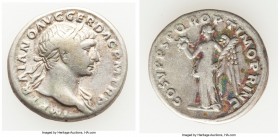 Trajan (AD 98-117). AR denarius (19mm, 3.37 gm, 7h). Choice Fine. Rome, AD 103-111. IMP TRAIANO AVG GER DAC P M TR P, laureate head of Trajan right / ...