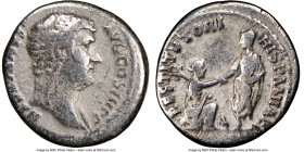 Hadrian (AD 117-138). AR denarius (18mm, 7h). NGC Fine. Rome, AD 130-133. HADRIANVS-AVG COS III P P, bare head of Hadrian right, drapery over left sho...