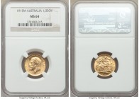 George V gold 1/2 Sovereign 1915-M MS64 NGC, Melbourne mint, KM28. Some slightly flat detail to the reverse design as is common for the type, yet wash...