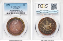 Elizabeth II Pair of Certified Specimen Dollars 1971 PCGS, Royal Canadian mint, KM80. SP68+ and SP68. British Colombia Issues, both colorfully toned. ...