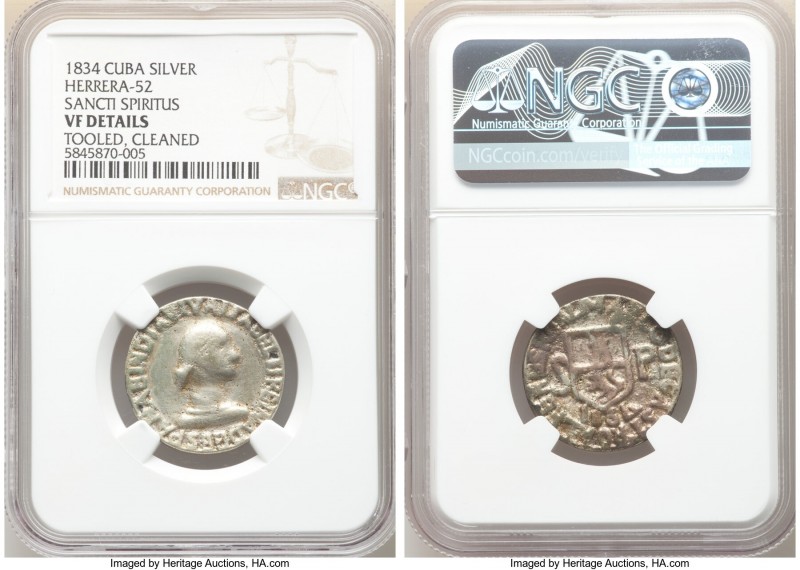 Isabel II silver "Sancti Spiritus" Proclamation Medal 1834 VF Details (Tooled, C...