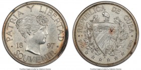 Republic Souvenir Peso 1897 AU55 PCGS, Gorham mint, KM-XM3. Type III. Date closely spaced, star above 97 baseline. 

HID09801242017

© 2020 Herita...