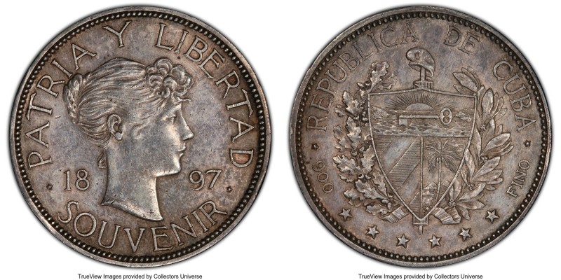 Republic Souvenir Peso 1897 AU Details (Cleaned) PCGS, Gorham mint, KM-XM2. Type...