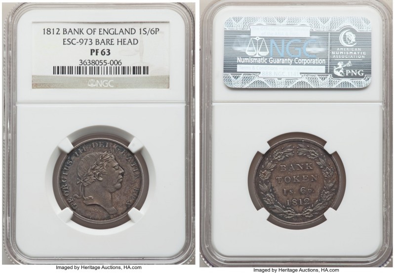 George III Proof Bank Token of 1 Shilling 6 Pence 1812 PR63 NGC, KM-Tn3, ESC-973...