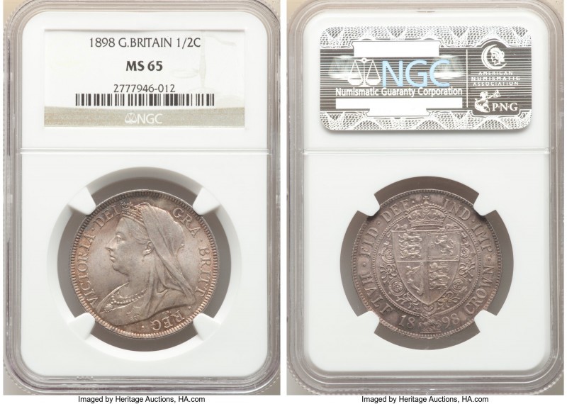 Victoria 1/2 Crown 1898 MS65 NGC, KM782, S-3938. Rosacea tinted gray toning with...