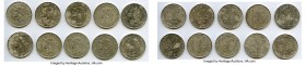 French Colony 10-Piece Lot of Uncertified Francs 1921 XF (Cleaned), KM46. 25.3mm. Average 5.48gm. Two year type. Sold as is, no returns. 

HID098012...
