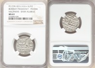 British India. Bombay Presidency Rupee FE 1239 (1829) MS63 NGC, Poona mint, KM325 (under Maratha Confederacy). Nagphani mintmark, struck in the name o...