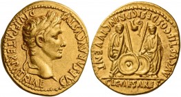 Octavian as Augustus, 27 BC – 14 AD 
Aureus, Lugdunum circa 2 BC - 4 AD, AV 7.70 g. CAESAR AVGVSTVS – DIVI F PATER PATRIAE Laureate head r. Rev. AVGV...