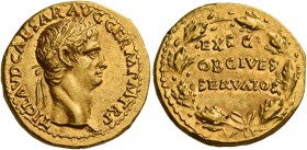 Claudius, 41 – 54 
Aureus 41-42, AV 7.71 g. TI·CLAVD·CAESAR·AVG·GERM·P M·TR·P Laureate head r. Rev. EX·S·C / OB CIVES / SERVATOS within oak wreath. C...