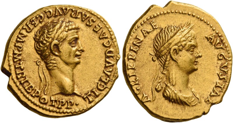 Claudius, 41 – 54 
Aureus circa 50-54, AV 7.67 g. TI CLAVD CAESAR AVG GERM P M ...