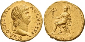 Nero augustus, 54 – 68 
Aureus 64-65, AV 7.26 g. NERO CAESAR – AVGVSTVS Laureate head r. Rev. Roma seated l. on cuirass, holding Victory in r. hand a...