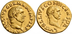Vitellius, 2nd January – 20th December 69 
Aureus late April-early December 69, AV 7.28 g. A VITELLIVS GERMAN IMP TR P Laureate head of Vitellius r. ...