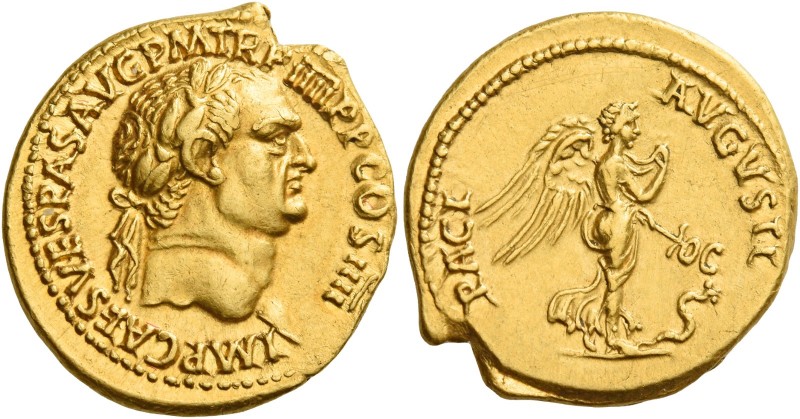 Vespasian, 69 – 79 
Aureus, Lugdunum circa 72, AV 7.25 g. IMP CAES VESPAS AVG P...
