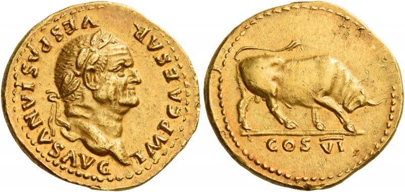 Vespasian, 69 – 79 
Aureus 75, AV 7.21 g. IMP CAESAR – VESPASIANVS AVG Laureate...