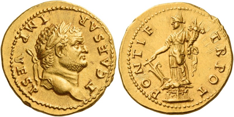Titus caesar, 69 – 79 
Aureus 74, AV 7.30 g. T CAESAR – IMP VESP Laureate head ...