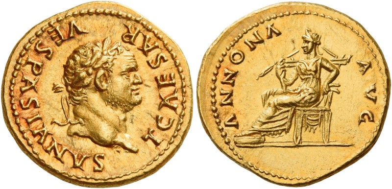 Titus caesar, 69 – 79 
Aureus 77-78, AV 7.40 g. T CAESAR VESPASIANVS Laureate h...