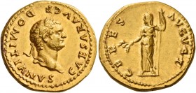 Domitian caesar, 69 – 81 
Aureus 77-78, AV 7.54 g. CAESAR AVG F – DOMITIANVS Laureate head r. Rev. CERES – AVGVST Ceres standing l., holding corn ear...
