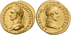 Domitian augustus, 81 – 96 
Aureus 84, AV 7.77 g. IMP CAES DOMI – TIANVS AVG GERMANIC Laureate and draped bust l. Rev. P M TR POT III – IMP V COS X P...