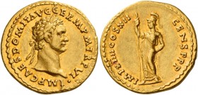 Domitian augustus, 81 – 96 
Aureus 86, AV 7.69 g. IMP CAES DOMIT AVG GERM P M TR P VI Laureate head r. Rev. IMP XIIII COS XII CENS P P P Minerva stan...