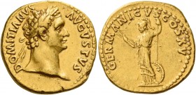 Domitian augustus, 81 – 96 
Aureus 90-91, AV 7.52 g. DOMITIANVS – AVGVSTVS Laureate head r. Rev. GERMANICVS COS XV Minerva, helmeted and draped, stan...