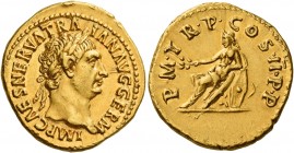 Trajan augustus, 98 – 117 
Aureus 98-99, AV 7.47 g. IMP CAES NERVA TRA – IAN AVG GERM Laureate head r. Rev. P M TR P COS II P P Germania seated l. on...