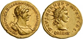 Hadrian augustus, 117 – 138 
Aureus 117, AV 7.35 g. IMP CAES TRAIAN HADRIANO AVG DIVI TRA PARTH F Laureate, draped and cuirassed bust r. Rev. DIVI NE...