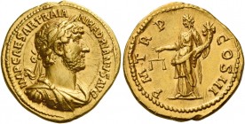 Hadrian augustus, 117 – 138 
Aureus 120-121, AV 7.15 g. IMP CAESAR TRAIA – N HADRIANVS AVG Laureate, draped and cuirassed bust r. Rev. P M TR P – COS...