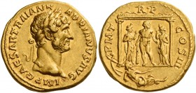 Hadrian augustus, 117 – 138 
Aureus 121-123, AV 7.11 g. IMP CAESAR TRAIAN H – ADRIANVS AVG Laureate head r. Rev. P M T – R P – COS III Hercules stand...