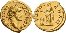 Antoninus Pius augustus, 138 – 161 
Aureus 139, AV 7.07 g. ANTONINVS – AVG PIVS P P Laureate head r. Rev. TR POT – COS II Pietas standing l. by altar...