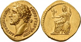 Antoninus Pius augustus, 138 – 161 
Aureus 145-161, AV 7.26 g. ANTONINVS AVG – PIVS P P TR P COS IIII Laureate head l. Rev. Roma seated left holding ...