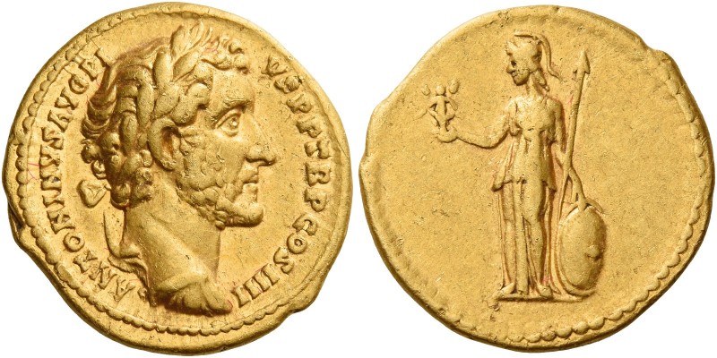 Antoninus Pius augustus, 138 – 161 
Aureus circa 145-161, AV 7.31 g. ANTONINVS ...