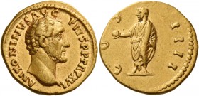 Antoninus Pius augustus, 138 – 161 
Aureus 152-153, AV 7.11 g. ANTONINVS AVG – PIVS P P TR P XVI Bare head r. Rev. CO – S – IIII Antoninus, togate, s...