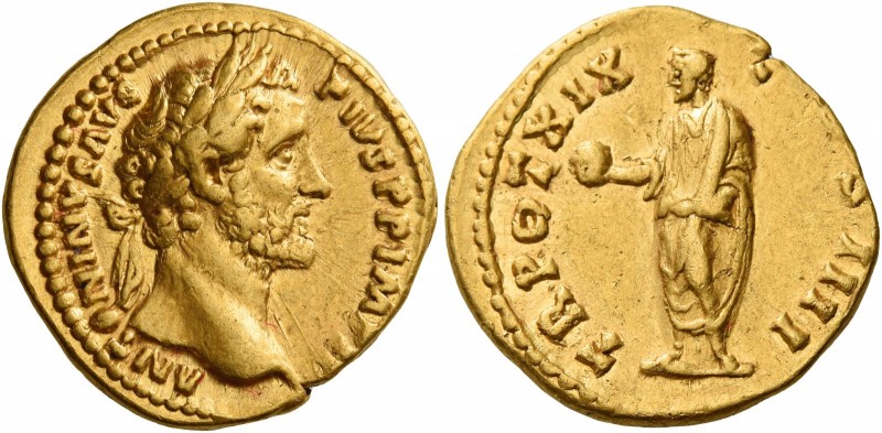 Antoninus Pius augustus, 138 – 161 
Aureus 155-156, AV 7.34 g. ANTONINVS AVG – ...
