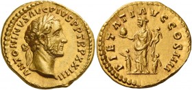 Antoninus Pius augustus, 138 – 161 
Aureus 159-160, AV 7.31 g. ANTONINVS AVG PIVS P P TR P XXIIII Laureate head r. Rev. PIETATI AVG COS IIII Pietas s...