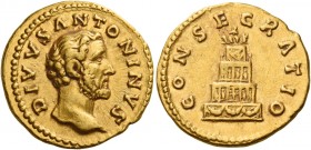 Antoninus Pius augustus, 138 – 161 
Divus Antoninus. Aureus after 161, AV 7.27 g. DIVVS – ANTONINVS Bare head r. Rev. CONSECRATIO Decorated and garla...