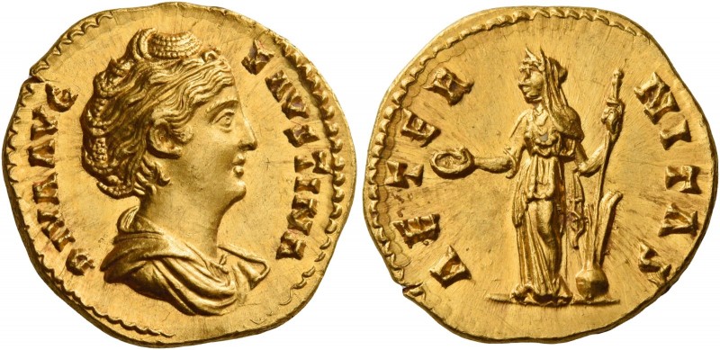 Diva Faustina I, wife of Antoninus Pius 
Aureus after 141, AV 7.26 g. DIVA AVG ...