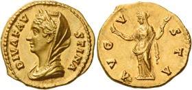 Diva Faustina I, wife of Antoninus Pius 
Aureus after 141, AV 7.33 g. DIVA FAV – STINA Diademed, veiled and draped bust l. Rev. AVG – V – STA Ceres, ...