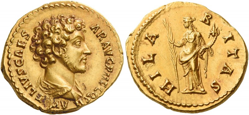 Marcus Aurelius caesar, 139 – 161 
Aureus 145-147, AV 7.32 g. A[VR]ELIVS CAES –...