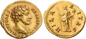 Marcus Aurelius caesar, 139 – 161 
Aureus 145-147, AV 7.32 g. A[VR]ELIVS CAES – AR AVG P II F COS II Bare-headed and draped bust r. Rev. HILA – R – I...